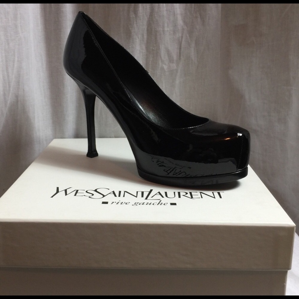 New YSL black patent tribute pumps